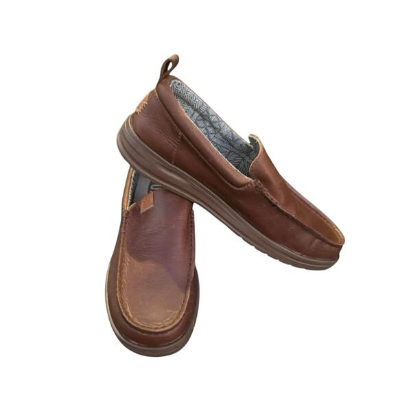 Hey Dude Wally Grip Moc Craft Leather Comfort Shoe Brown Slip On Mens 10 Worn 1X - Picture 1 of 8